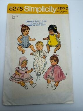 Vintage Simplicity 5275 sewing pattern, 16" baby doll clothes,
CUT